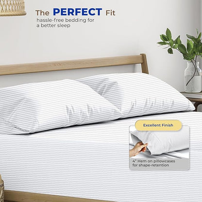 Thread Spread 100% Egyptian Cotton Pillow Cases Queen Size Set of 2 - Luxury 600 Series Bliss Collection Queen Pillow Cases (White Stripe), Soft Cooling Hotel Cotton Pillowcases, Sateen Finish