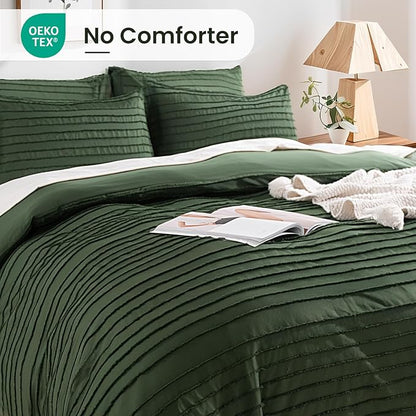 NEXHOME PRO Duvet Cover,3 Pieces Boho Tufted Duvet Cover Set, Soft and Lightweight 100% Washed Microfiber Comforter Cover Set(Forest Green,104 x 98)-No Comforter