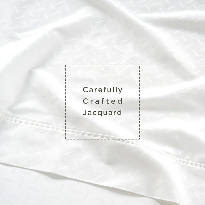 Threadmill 100% Cotton Sheets for King Size Bed | 4 Pc King Bed Sheets Set | Soft, Breathable Lightweight Damask Sateen for All-Season Use | Snug Fit Elastic Deep Pocket King Sheets | White