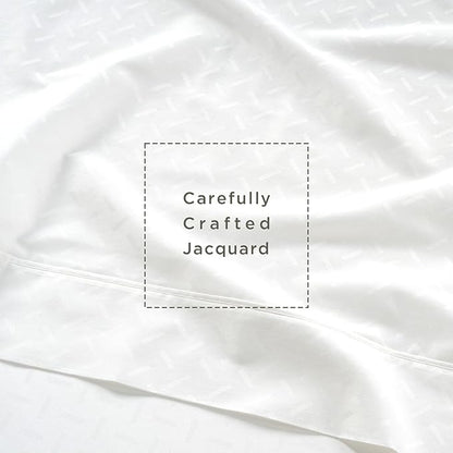 Threadmill Cotton Twin XL Sheet Set | 100% Cotton Sheets for Twin XL Size Bed | Damask Jacquard Sateen Twin XL Bed Sheets Set with 16” Deep Pocket | Soft Breathable 3-Piece Cooling Sheet Set | White