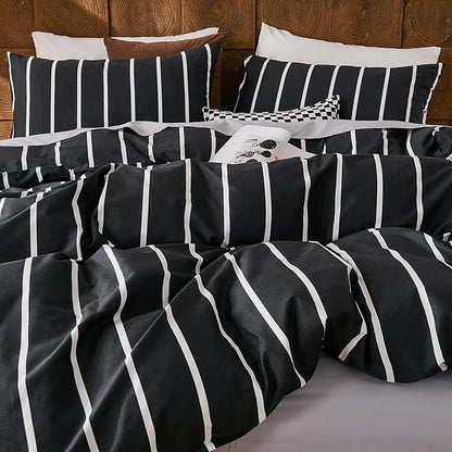 Merryword Black and White Striped Duvet Cover Set King Size - 100% Cotton Bedding Set 3 Pieces, Soft Breathable Comforter Cover with Pillowcases, Minimalist Chic Aesthetic Bedding Set for All Seasons