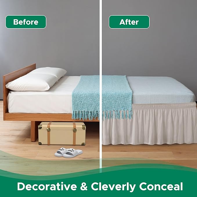 Biscaynebay Wrap Around Bed Skirts for King & Cal King Beds with 21" Drop, Camel Grey Adjustable Elastic Dust Ruffles Easy Fit Wrinkle Resistant Silky Luxurious Fabric Machine Washable