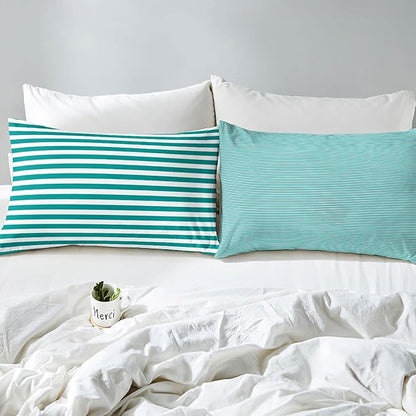 Stripe Comforter Set Turquoise Bedding Set Green White Striped Down Comforter King Ticking Stripes Geometric Lines Reversible Farmhouse Horizontal Stripes Lightweight Soft Quilt Duvet Insert