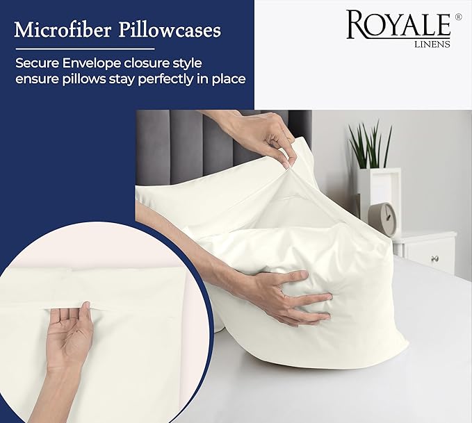 Royale Linens Standard Pillowcase Set of 2 - Bed Pillow Cover - 20"x26" - 1800 Brushed Microfiber, Wrinkle & Fade Resistant - Soft & Cozy- Standard Size Pillow Case (STD,Ivory)