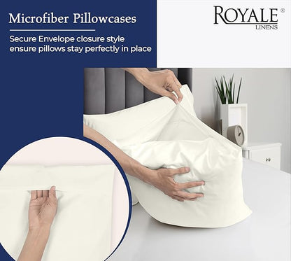 Royale Linens Standard Pillowcase Set of 2 - Bed Pillow Cover - 20"x26" - 1800 Brushed Microfiber, Wrinkle & Fade Resistant - Soft & Cozy- Standard Size Pillow Case (STD,Ivory)