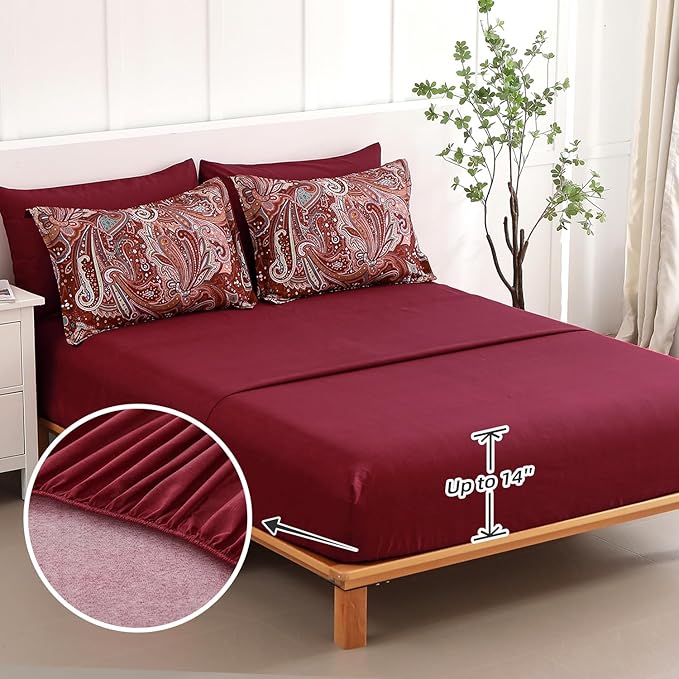 DJY Red Paisley Comforter Set Full Size 7 Piece Bed in a Bag Boho Paisley Pattern Comforter Set Soft Lightweight Microfiber Reversible Bedding Set for All Season (Full)