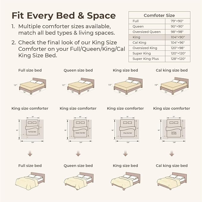 Litanika King Size Comforter Set Beige, 3 Pieces Cream Tufted Boho Farmhouse Bedding Comforter Sets, Lightweight Fluffy Comforter Bed Set for All Season (104x90In Comforter and 2 Pillowcases)