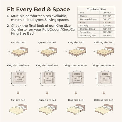 Litanika King Size Comforter Set Beige, 3 Pieces Cream Tufted Boho Farmhouse Bedding Comforter Sets, Lightweight Fluffy Comforter Bed Set for All Season (104x90In Comforter and 2 Pillowcases)