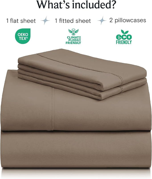 LuxClub 4 PC Queen Sheet Set, Breathable Luxury Bed Sheets, Deep Pockets 18" Wrinkle Free Cooling Sheets Machine Washable Hotel Bedding Silky Soft - Dark Khaki Queen