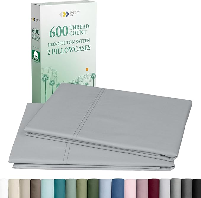 CALIFORNIA DESIGN DEN Luxuriously Soft Hotel Quality 600 Thread Count, 100% Cotton Set of 2 Cases, Crisp & Cool Pillow Cases King Size Set of 2, Fits King Pillows (Light Gray)