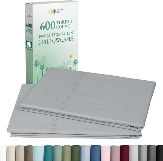 CALIFORNIA DESIGN DEN Luxuriously Soft Hotel Quality 600 Thread Count, 100% Cotton Set of 2 Cases, Crisp & Cool Pillow Cases King Size Set of 2, Fits King Pillows (Light Gray)