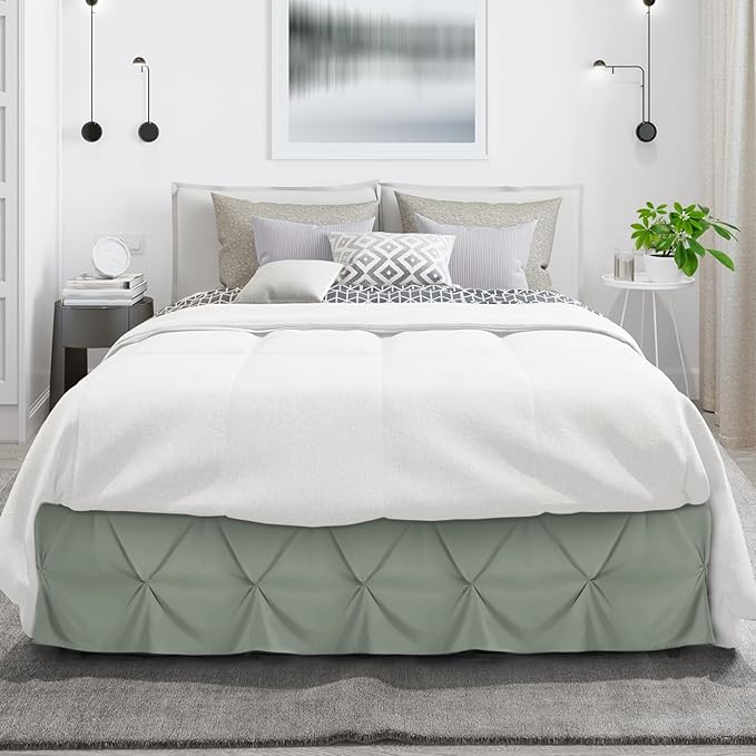 Nestl Sage Green Bed Skirt Cal King Size, Pinch Pleat Cal King Bed Skirt, 14" Inch Drop Cal King Bedskirt, Hotel Quality Bed Skirts, Microfiber Bedskirt for Cal King Bed, Sage Green Cal King Bed Skirt