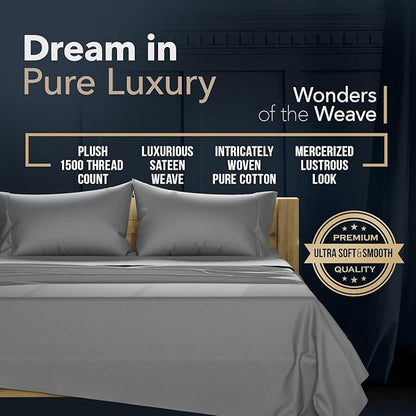 TEXAS LINEN CO. 100% Egyptian Cotton Pillow Cases King Size Set of 2 - Luxury 1500 Thread Count Sateen Weave Dark Grey Pillow Cases, Silky Soft 5 Star Hotel-Quality Pillowcases, Fits King Size Pillows