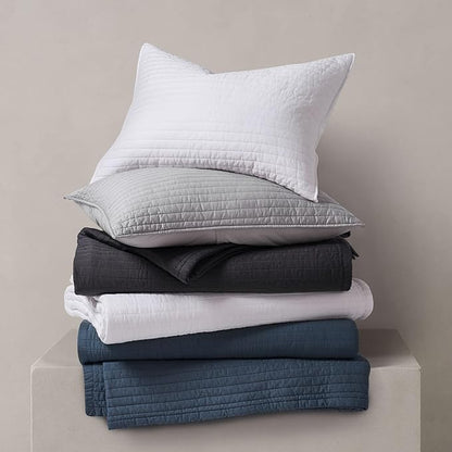 EVERGRACEHOME Cotton Sateen Quilt Set King Size, Pre-Washed Cotton Channel Stitch Coverlet Bedspread, 3 Pieces Lightweight Soft Bedding Sets for All Season, with 2 Pillow Shams, Fog Gray