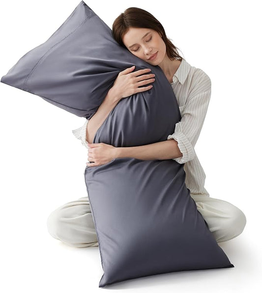 Bedsure Body Pillow Cover, Cooling Body Pillow Pillowcase for Hot Sleepers, Rayon Derived from Bamboo Grey Pillowcase, PureWoven Silky Soft Long Pillow Case Cover with Envelope Closure, 20x54 Inches