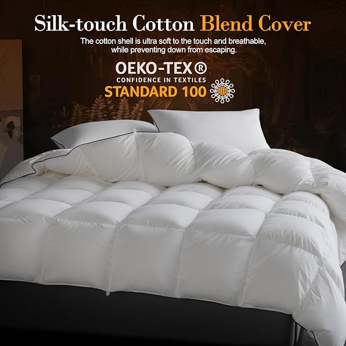 Down Fibers Comforter California King Size,Luxurious All Seasons Hotel Collection Duvet Insert,54 Oz High Bulkiness Medium Warmth,Fluffy & Breathable for Bedroom, Guestroom, Hotel (White,104x96)