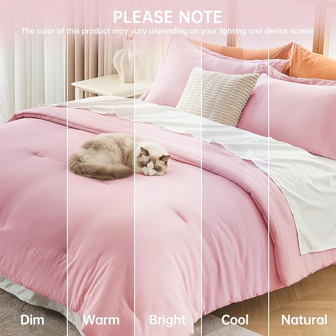 MUXHOMO Pink Oversized King Comforter Sets, All Season Ultra Soft Down Alternative Bedding - 3 Piece Lightweight Bed Set Includes 1 Comforter (120"x98") and 2 Pillow Shams (20"x36")