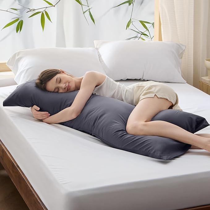Bedsure Body Pillow Cover, Cooling Body Pillow Pillowcase for Hot Sleepers, Rayon Derived from Bamboo Grey Pillowcase, PureWoven Silky Soft Long Pillow Case Cover with Envelope Closure, 20x54 Inches