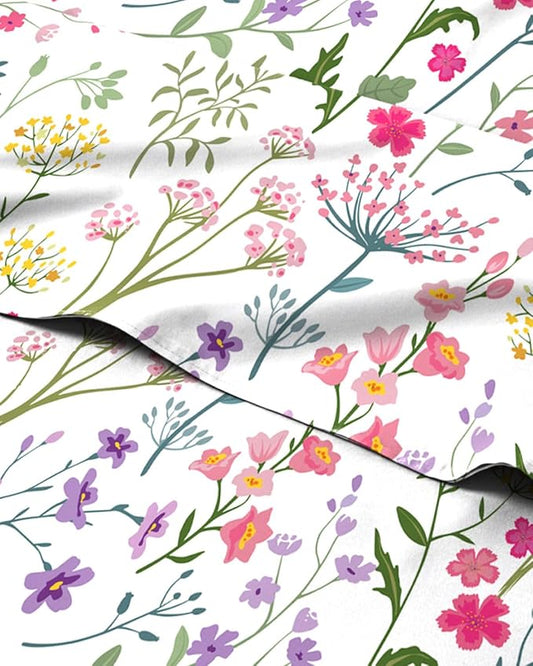 Floral Sheets - Flower Print Bed Sheet Set - 1 Flat, 1 Fitted & 1 Pillowcase w/ Deep Pockets - Comfy, Cozy, Wrinkle & Fade Free - Boho Botanical Bedding - Soft, Breathable & Cooling - Twin XL Size Set