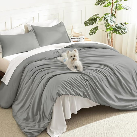 Litanika Comforters Medium Gray King Size, 3 Pieces Lightweight Solid Bedding Set & Collections, All Season Fluffy Bed Set (104x90In Comforter & 2 Pillowcases)