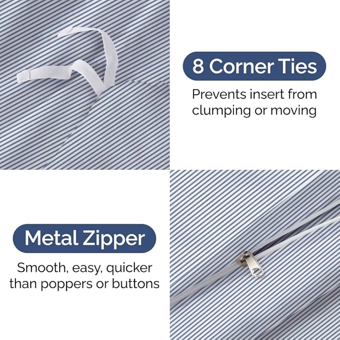 Duvet Cover Cal King Size Set - Extra Soft Cal King Duvet Cover 104" x 98" with 2 Pillow Shams - Hotel Luxury, Easy Care & Fade Free w/ Zipper Closures & Ties - Comfy, Cozy & Breathable (Blue Stripes)