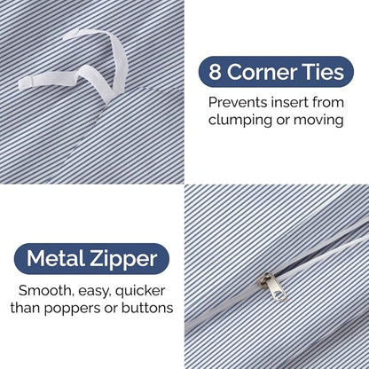 Duvet Cover Cal King Size Set - Extra Soft Cal King Duvet Cover 104" x 98" with 2 Pillow Shams - Hotel Luxury, Easy Care & Fade Free w/ Zipper Closures & Ties - Comfy, Cozy & Breathable (Blue Stripes)