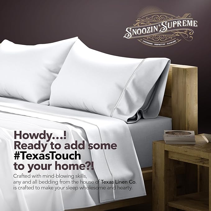 TEXAS LINEN CO. 100% Egyptian Cotton Sheets Queen Size - 2000 Series Luxury Queen Bed Sheet Set, Silky Soft Cooling Sateen Weave, 17” Extra Deep Pocket Hotel Collection Sheets (4 Pc, White)