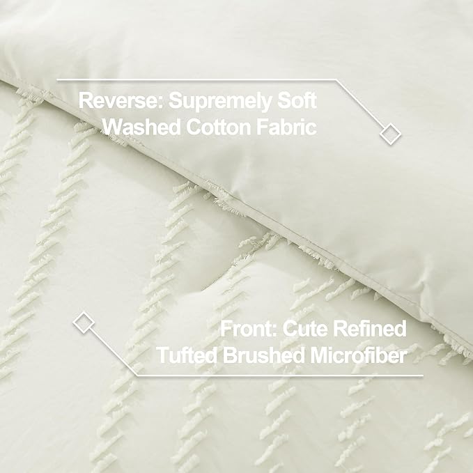 Litanika Ivory California King Comforter Set, 3 Pieces Cal King Oversized Chevron Tufted Boho Bedding Comforter Sets, Fluffy Bed Set (104x96In Comforter & 2 Pillowcases)