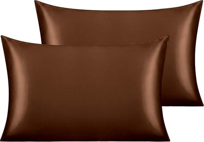 NTBAY 2 Pack Satin Queen Pillowcases for Hair and Skin, Luxurious and Silky Pillow Cases with Envelope Closure, 20x30 Inches, Brown