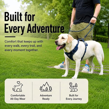 No Pull Dog Harness with Hidden AirTag Holder, Reflective Adjustable Vest Harness, Easy On-Off Design, Soft Breathable Mesh for Small Medium Large Dogs (Navy Blue, L)