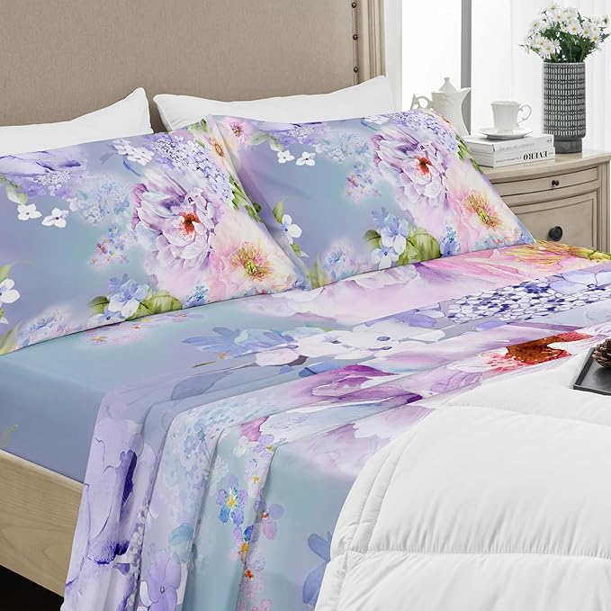 YIYEA King Size Pillow Cases Set of 4, Ultra Soft 1800TC Hotel Quality Double Brushed Microfiber Embroidered Pillowcases and Floral Pillow Covers, Envelope Closure, Fade Resistant (20"x36")