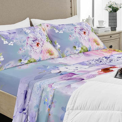 YIYEA King Size Pillow Cases Set of 4, Ultra Soft 1800TC Hotel Quality Double Brushed Microfiber Embroidered Pillowcases and Floral Pillow Covers, Envelope Closure, Fade Resistant (20"x36")