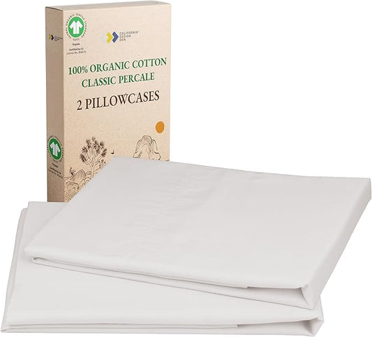 California Design Den King Pillowcases Set of 2-100% Organic Cotton, Crisp Percale, Breathable, Fits King Size Pillows - Stone (True Beige)