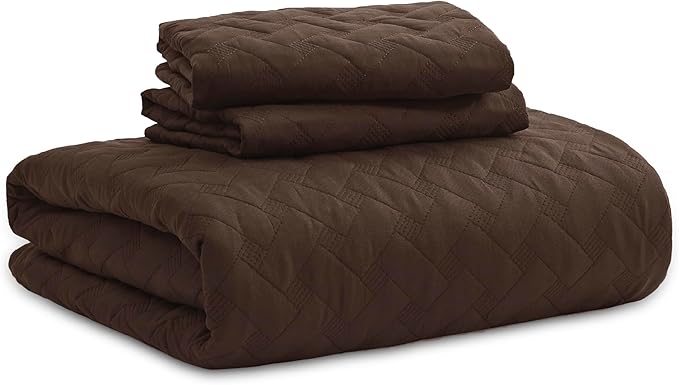 Bedsure Quilts Queen Size - Lightweight Bedspreads Queen Size with Basket Weave Pattern, Soft Quilt Bedding Set, Brown Comforter Set Coverlet for All Seasons with 2 Pillow Shams (90" x 96") | Skin-Friendly Soft, All-Season Comfort, Breathable, Lightwei...