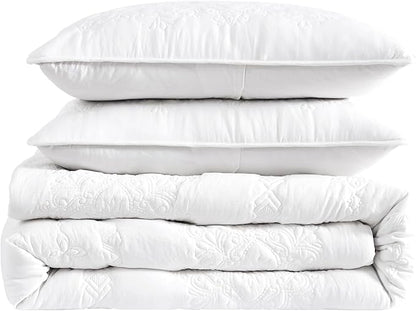 B2EVER Boho White Quilt Twin Size Bedding Sets with Pillow Sham, Bohemian Lightweight Soft Bedspread Coverlet, Farmhouse Floral Vintage Thin Comforter Bed Cover for All Season, 2 Pieces, 68x90 inches