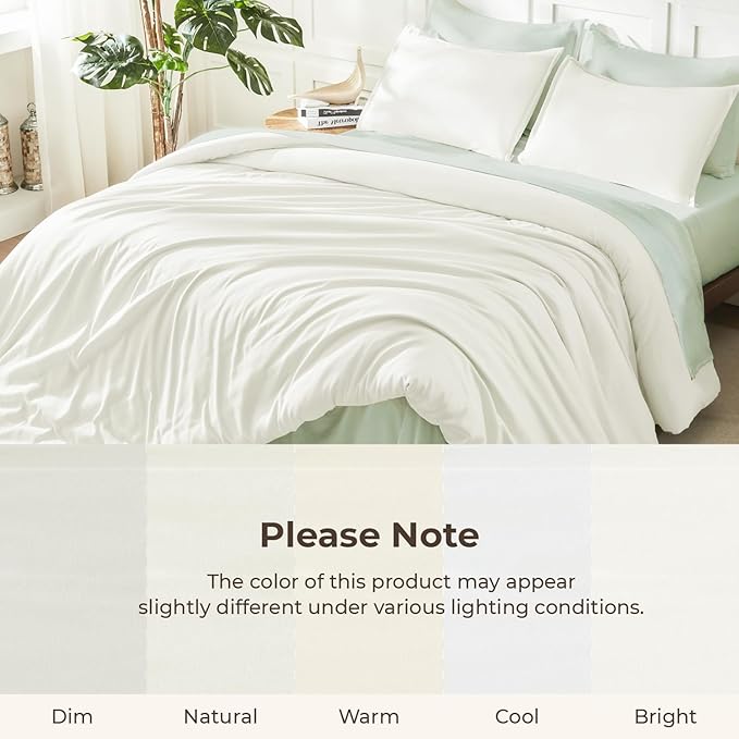 Litanika Comforters Ivory Oversized King Size, 3 Pieces Lightweight Solid Bedding Comforter Set, All Season Fluffy Bed Set (120x98In Comforter & 2 Pillowcases)