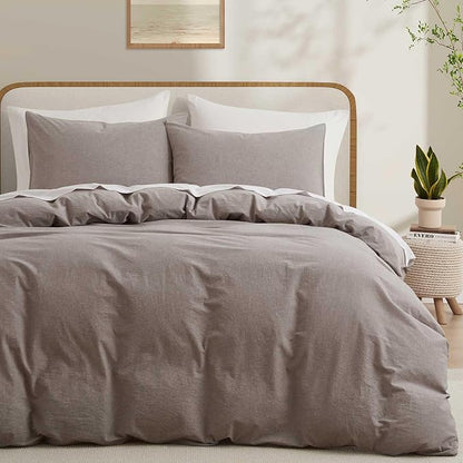 100% Cotton Duvet Cover King Size, Mauve Brown Linen-Like Natural Bedding Set with Zipper Closure (No Comforter), King Size, Duvet Cover (104"x90") x 1, Pillowsham(20"x36") x 2