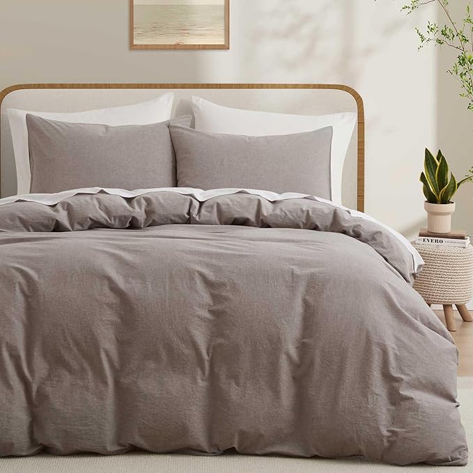 100% Cotton Duvet Cover Queen Size, Mauve Brown Linen-Like Natural Bedding Set with Zipper Closure (No Comforter), Queen Size, Duvet Cover (90"x90") x 1, Pillowsham(20"x26") x 2