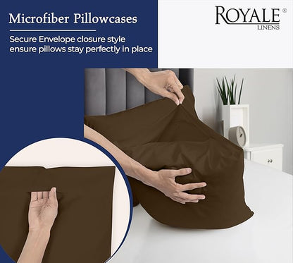 Royale Linens Queen Pillowcase Set of 2 - Bed Pillow Cover - 20x30 - Chocolate Pillowcases - 1800 Brushed Microfiber, Wrinkle & Fade Resistant - Soft & Cozy- Queen Size Pillow Case (Chocolate)
