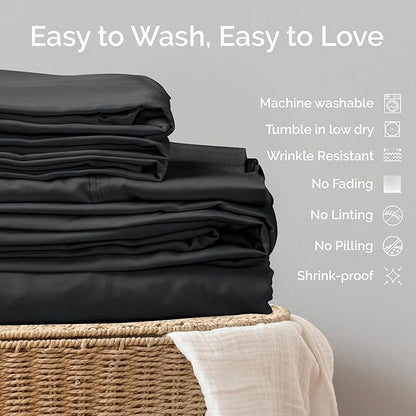 Viscose Bamboo Sheets Queen Size 4PC Set - Cooling Bedding for Hot Sleepers with Moisture Wicking Technology - Silky Soft 18 Inch Deep Pocket - Charcoal 60"x 80"
