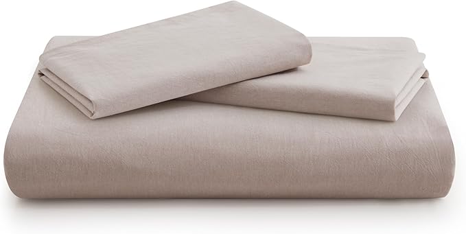 Linen Light Grey Duvet Cover Full Size, 100% Washed Cotton Linen Like Bedding Set with Zipper Closure (No Comforter), 80x90 Inches