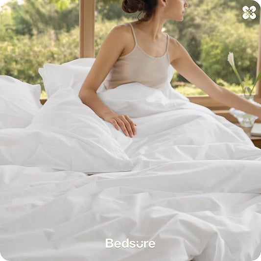 Bedsure Cotton Duvet Cover King - Luxury Slub Weave 100% Cotton Duvet Cover Set, PureWoven Bedding Set with a Linen Like Textured, Easy Change, Bright White, 104" x 90"