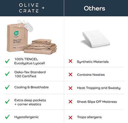 Olive + Crate Tencel Lyocell Eucalyptus Sheets King Size - Cooling Tencel Sheets for Hot Sleepers with 18 Inch Deep Pocket Fit - Terracotta Clay 4-Piece Set