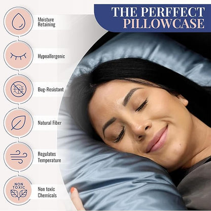 Blissy Silk Pillowcase - 100% Pure Mulberry Silk - 22 Momme 6A High-Grade Fibers - Silk Pillow Cover for Hair & Skin - Regular, Queen & King (Ash Blue, King)