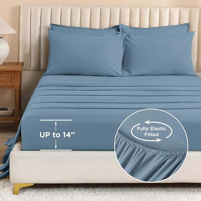 Litanika Comforter Queen Size Set Grayish Blue - 7 Pieces Bed in a Bag Queen Bedding Comforter Sets, Plain Lightweight Bed Set with Comforter, Sheets, Pillowcases & Shams