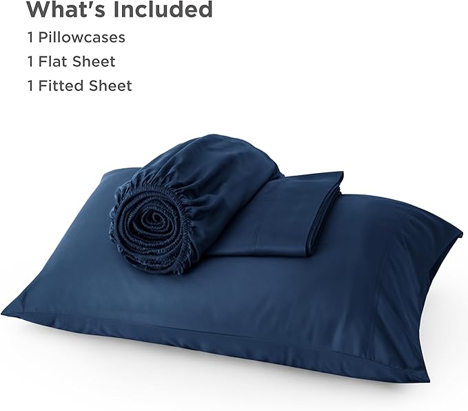 Bedsure Cooling Sheets Twin, Rayon Derived from Bamboo, PureWoven, Breathable & Soft Twin Sheets Set, Deep Pocket Up to 16 Inches, Hotel Luxury Silky Bedding for Hot Sleepers, Navy