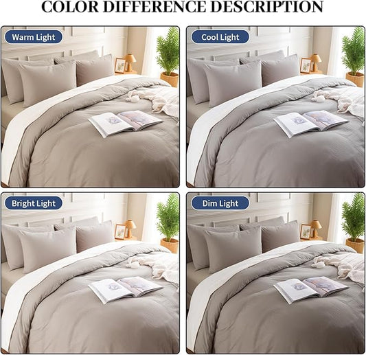 NEXHOME PRO Duvet Cover Set 100% Washed Cotton Oversized King 120"x98" Linen Feel Textured Organic Natural 3 Pieces Bedding Set with Zipper Closure, Breathable (Linen Grey, No Comforter)