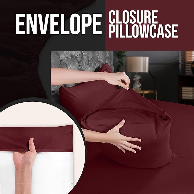 Utopia Bedding Standard Pillow Cases - 4 Pack - Envelope Closure - Soft Brushed Microfiber Fabric - Shrinkage and Fade Resistant Pillow Covers Standard Size 20 X 26 Inches (Standard, Burgundy)