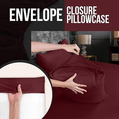 Utopia Bedding Standard Pillow Cases - 4 Pack - Envelope Closure - Soft Brushed Microfiber Fabric - Shrinkage and Fade Resistant Pillow Covers Standard Size 20 X 26 Inches (Standard, Burgundy)
