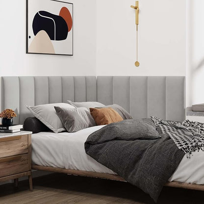 IFNOW Wall Mounted Headboard, Peel and Stick Panels, Light Grey, Queen | Upholstered 3D Soundproof Acoustic Panels Reusable and Removable Padded Leather Bed Headboard, 9 Panels 9.84" x 23.62"